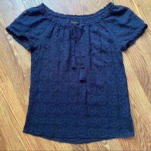 Lucky Brand Short Sleeve Embroidered Top Blouse